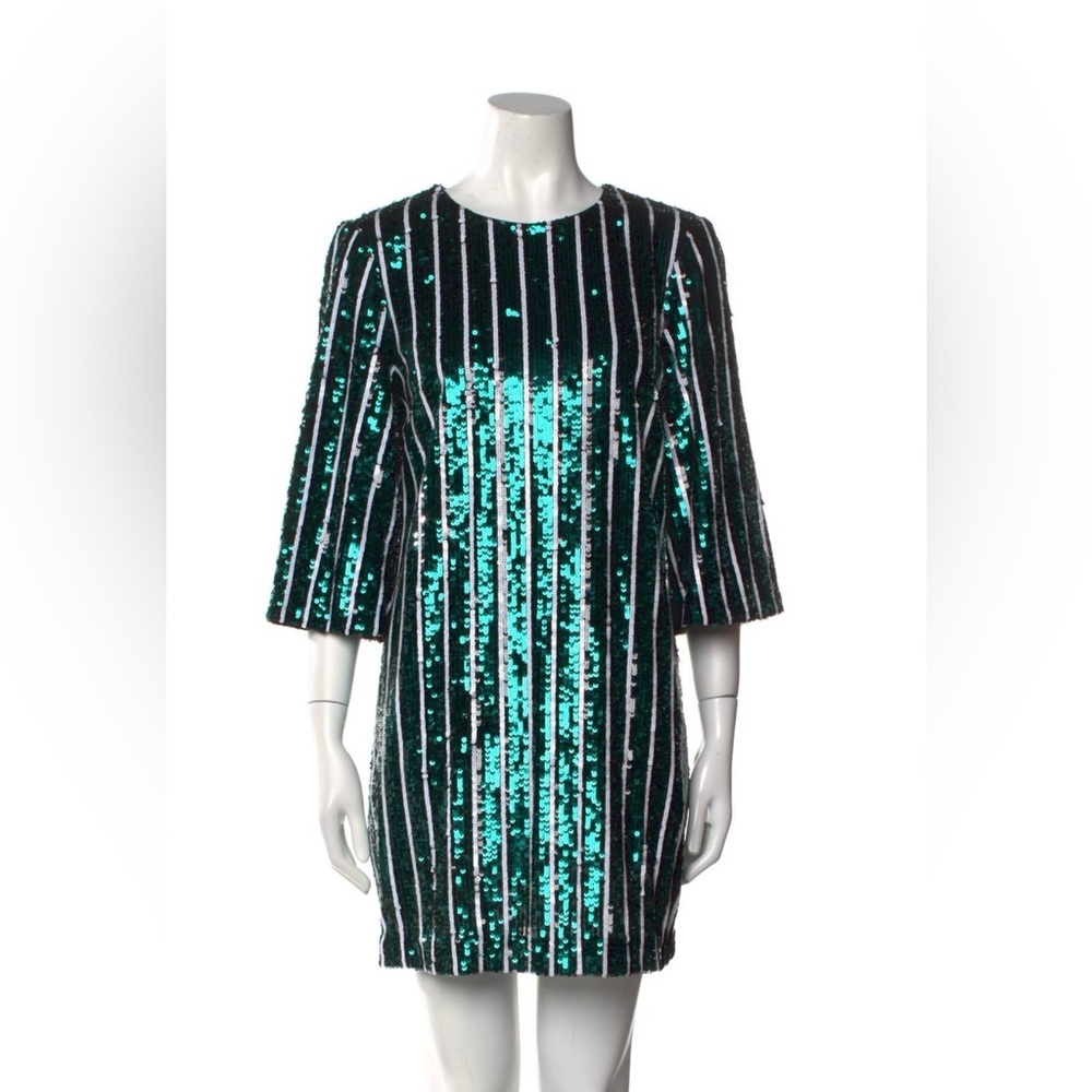 Badgley Mischka Green Stripe Sequin Sheath US 16